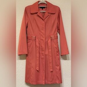 Gallery Women's Coral Pink Trench Coat Belted Fully Lined Size S